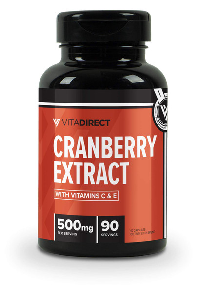 VitaDirect Cranberry with Vitamin C  E Capsules Supplement 500 mg Cranberry 30mg Vitamin C 90 Vegetarian Capsules