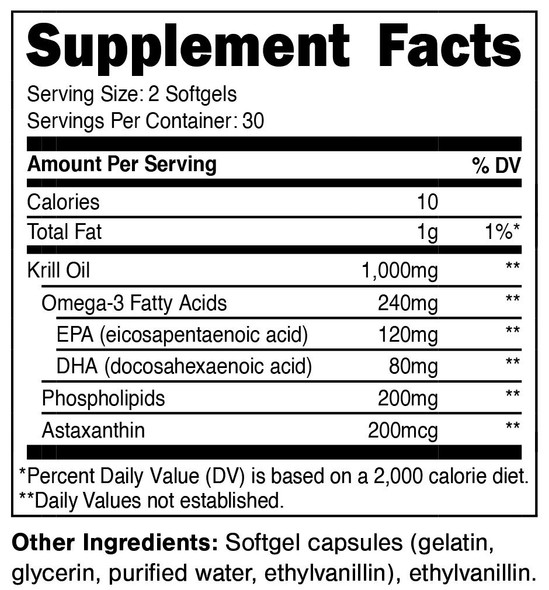 Staunch Krill Oil  Omega3 EPA/DHA 60 Softgels 1000mg per Serving