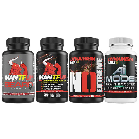 DynamismLabs MANTFUP Full Package Bundle  Test Booster Ultimate Beard Nitric Oxide NO and AI Mode 4 Bottles