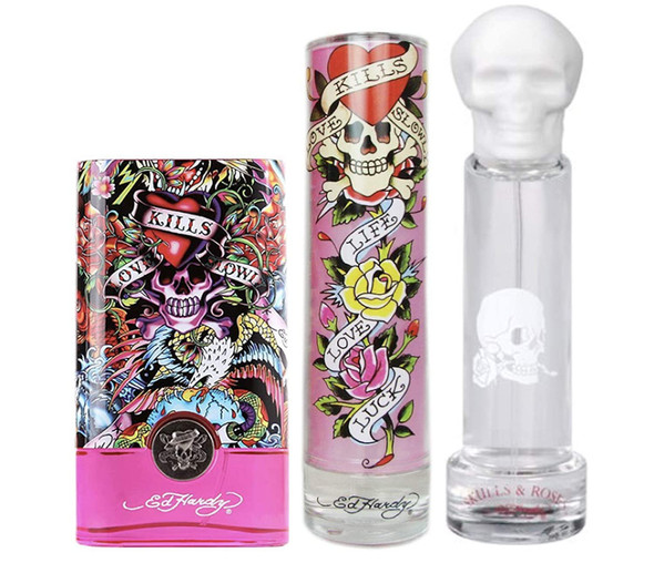 Ed Hardy Variety 3 x 1 Ounce Set for Women Ed Hardy Hearts and Daggers Skulls and Roses