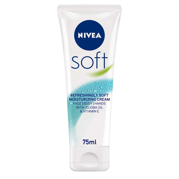 nivea soft 75ml moisturising cream face/body/hands new - travel size