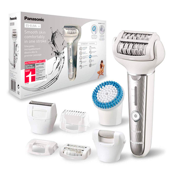 Panasonic Epilator ES-EL9A-S503 with Body Brush, 7-in-1, Women's Wet & Dry, Attachment for Armpits and Bikini Area, Silver
