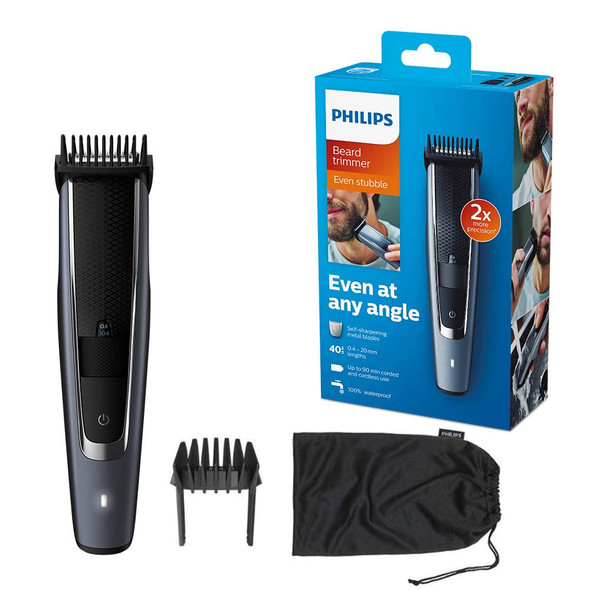 Philips Beard & Stubble Trimmer/Hair Clipper for Men, Series 5000, 40 Length Settings, Self-Sharpening Metal Blades, UK 3-Pin Plug - BT5502/13