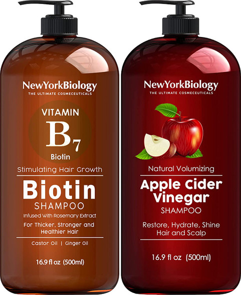 New York Biology Biotin Shampoo for Hair Growth and Thinning Hair with Apple Cider Vinegar Shampoo  Thickening Formula for Hair Loss Treatment  Helps Restore Shine Hair Gloss  16.9 fl. Oz