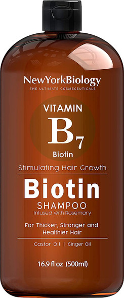 New York Biology Biotin Shampoo for Hair Growth and Thinning Hair with Moroccan Argan Oil Shampoo  Thickening Formula for Hair Loss Treatment  Moisturizing and Volumizing  16.9 fl Oz