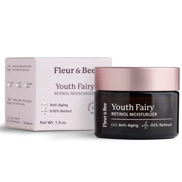 Retinol Moisturizer  Clean 100 Vegan  Anti Aging Cream Retinol Cream for Face Best for Night and Day For Women and Men  Youth Fairy by Fleur  Bee  1.5 oz