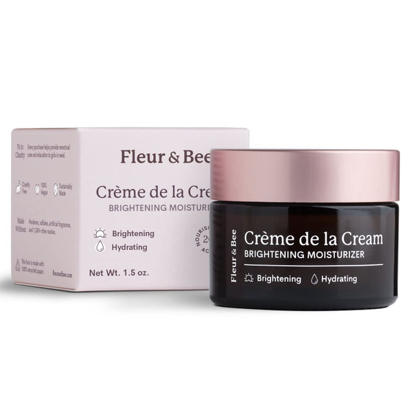 Brightening Moisturizer  Clean 100 Vegan  Anti Aging Wrinkle Cream with Vitamin C  Wrinkles Hyperpigmentation  Dark Spot Corrector for Face  Creme de la Cream by Fleur  Bee  1.5 oz