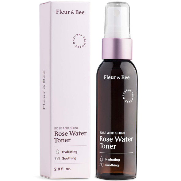 Rosewater Toner  Natural 100 Vegan  Cruelty Free  Hydrating Rose Water Spray Mist  Alcohol Free  Dermatologist Tested Facial Toner For All Skin Types  Rose and Shine by Fleur  Bee  2 fl oz