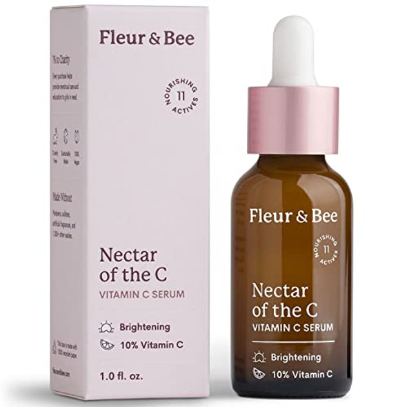 Vitamin C Serum for Face  10 Vitamin C with Hyaluronic Acid Vitamin E  Vegan  Clean  Anti Aging Reduce Appearance of Wrinkles Dark Age Spots Lines  Nectar of the C by Fleur  Bee 1 Fl Oz