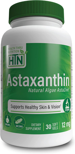 Natural Astaxanthin as AstaZine 12mg NonGMO SoyFree  Gluten Free 30 Softgels