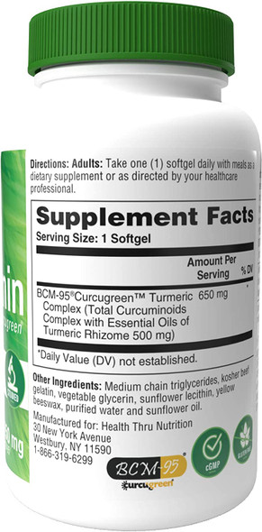 Health Thru Nutrition Curcumin Complex BCM95 Softgels 650mg Pack of 60