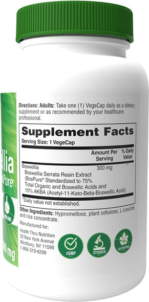 Boswellia BosPure 75 Boswellic Acids 10 AKBA  High Potency Non GMO 300mg VegeCapsules 180 Vegecaps