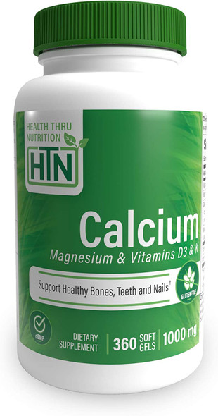 Health Thru Nutrition Calcium 1000mg and Magnesium 400mg with Vitamin D3  K 360 Softgels 4 Month Supply