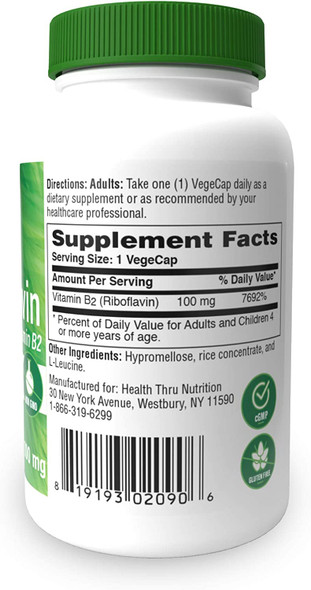 Health Thru Nutrition Riboflavin Vegecaps 100mg Pack of 100