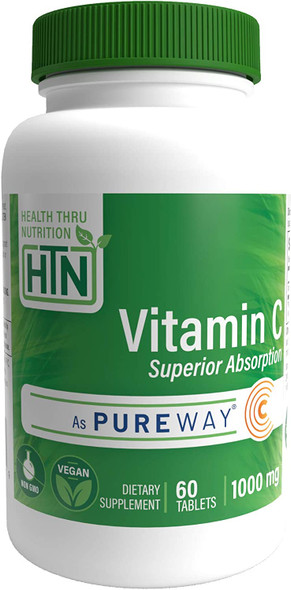 VitaminC 1000mg as PureWayC Superior Absorption  Vegan NonGMO and Gluten Free  Healthy Immune Function and Collagen Support  by Health Thru Nutrition Pack of 60