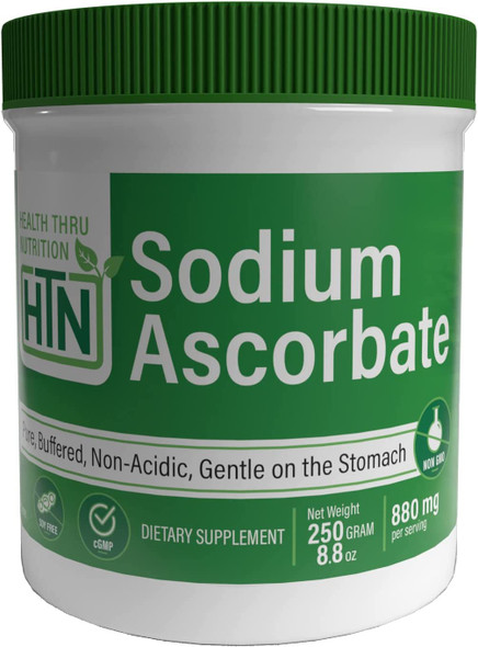 Health Thru Nutrition Sodium Ascorbate VitaminC Powder  Pure Buffered Non Acidic  NonGMO Gluten Free  250g 8.8oz