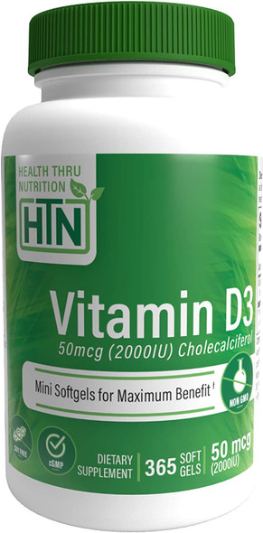 Health Thru Nutrition Vitamin D3 Softgels 2000iu Pack of 365