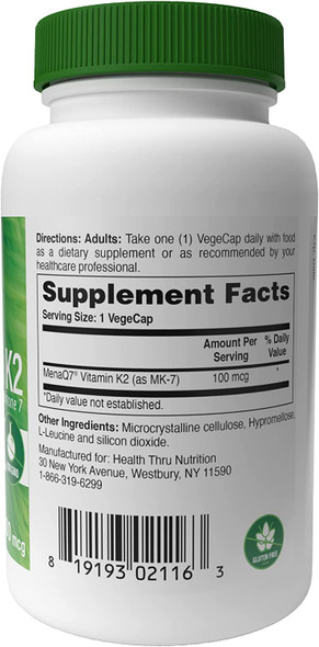 Health Thru Nutrition Vitamin K2 100mcg as MenaQ7® 100 Vegecaps