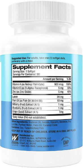 Weider Vision Complete Formula with Lutein Zinc and Fish Oil Dietary Supplement to Reduce Eye Fatigue 90 Count