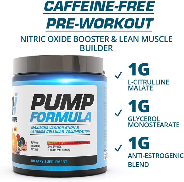 BPI Sports Pump Formula - Mike OHearn Titan Series - Caffeine Free Pre-Workout Powder - DIM, L-Citrulline, Citrulline Malate - Muscle Builder and Muscle Recovery (Natty Juice, 8.46oz)