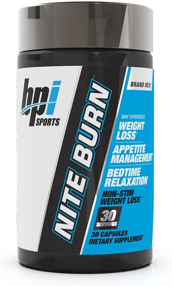 BPI Sports Nite burn  Nighttime Fat Burner & Sleep Support  Keto-Friendly  Weight Loss, Burn Fat, Relaxation, Boost Metabolism  30 servings  640mg