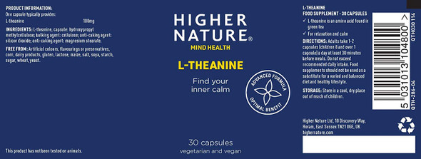 Higher Nature Theanine 100mg Pack of 30