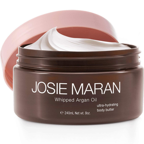 Josie Maran Whipped Argan Oil Body Butter - Immediate, Lightweight, and Long-Lasting Nourishment to Soften and Hydrate Skin (240ml/8.0oz, Unscented)