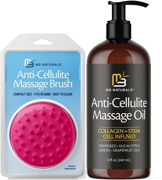 M3 Naturals Anti Cellulite Massage Oil and Silicone Brush Bundle