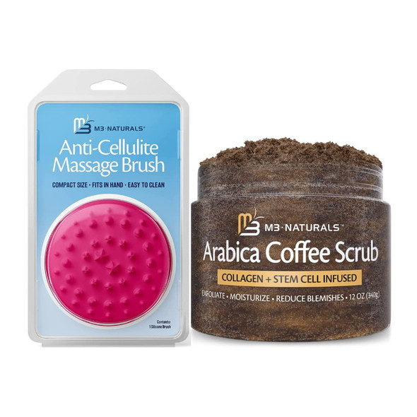 M3 Naturals Arabica Coffee Body Scrub with Collagen & Stem Cell and Silicone Brush Bundle
