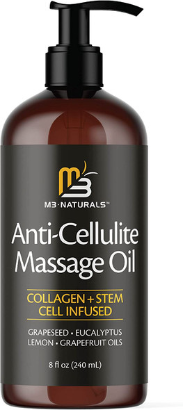 M3 Naturals Anti Cellulite Massage Oil Infused with Collagen and Stem Cell Help Tighten Tone Stretch Marks Cream Natural Skin Firming Cellulite Sore Muscle Moisturizing