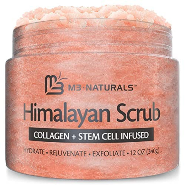 M3 Naturals Himalayan Salt Body Scrub Infused with Collagen and Stem Cell Natural Exfoliating Salt Scrub for Acne Cellulite Deep Cleansing Scars Wrinkles Exfoliate and Moisturize Skin Polishes