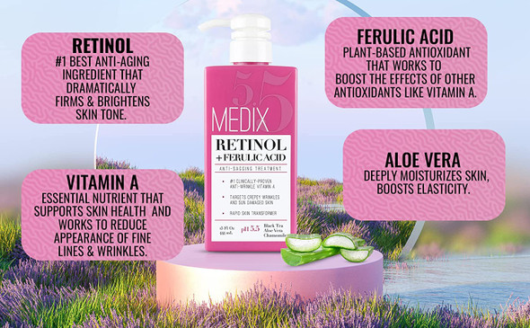 Medix 5.5 Retinol Cream + Hyaluronic Acid Lotion Anti Aging Moisturizer Skin Care Set, Retinol Cream Targets Wrinkles, Sagging Skin, & Crepey Skin, Hyaluronic Acid Hydrates Dry Skin, 2-Pack Bundle