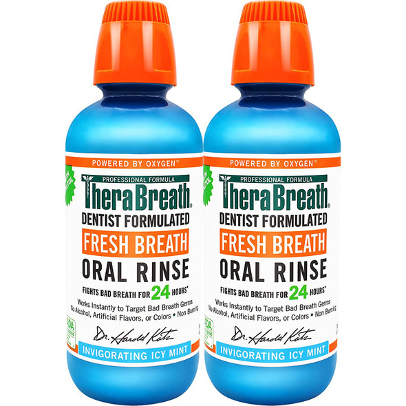 TheraBreath Fresh Breath Dentist Formulated Oral Rinse, Icy Mint, 16 Fl Oz (Pack of 2)