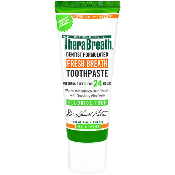 TheraBreath Fresh Breath Dentist Formulated Fluoride Free Toothpaste, Mild Mint, 4 Ounce (Pack of 2)