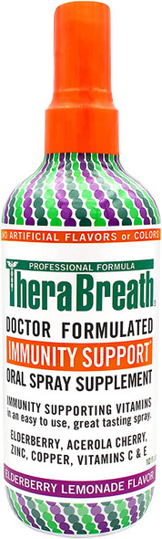 TheraBreath Immunity Support Doctor Formulated Oral Spray Supplement, Elderberry Lemonade, 10 Ounce