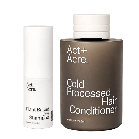 Act+Acre Plant Based Dry Shampoo (0.46 Oz / 35 mL) and Cold Processed Hair Conditioner with Pump (10 Fl Oz / 296 mL) Set