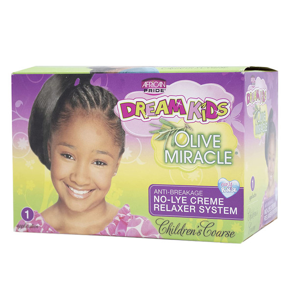 African Pride Dream Kids Olive Miracle Relaxer Coarse - Contains Olive Oil, Helps Strengthen & Protect Hair, 1 Kit