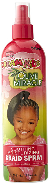 African Pride Dream Kids Olive Miracle Moisturizing Braid Spray - Helps Strengthen & Protect Hair, Excellent for Braids, Twists, Locks & Natural Styles, 12 Oz
