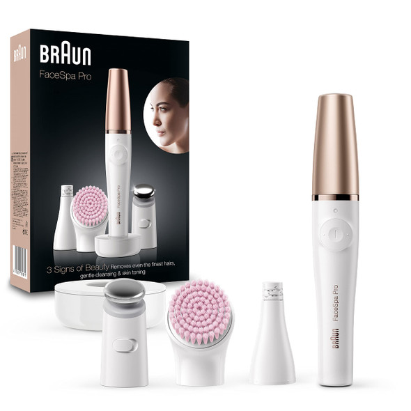 Braun FaceSpa Pro SE912 All-in-One Beauty Face Including Facial Epilator, Toner Head and Sensitive Cleansing Brush, Rechargeable Cordless Use, White/Bronze [ 2- Pin UK Bathroom Plug]