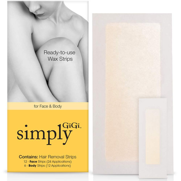 Simply GiGi Ready-to-Use Hair Removal Strips for Face and Body, 12 Face and 6 Body Strips