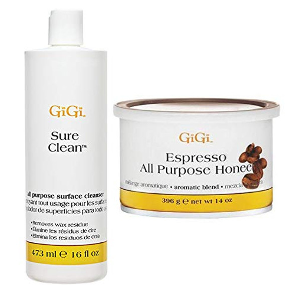 GiGi Sure Clean All Purpose Surface Cleanser 16 oz + Espresso All Purpose Honee Wax 14 oz