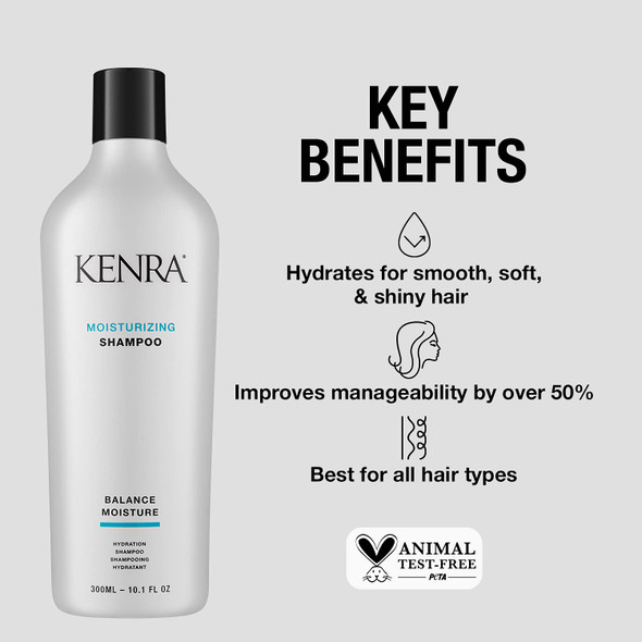 Kenra Moisturizing Shampoo | Balance Moisture | Hydrates For Smooth, Soft, & Shiny Hair | Improves Manageability By Over 50% | Increases Softness & Shine | All Hair Types | 33.8 fl. Oz