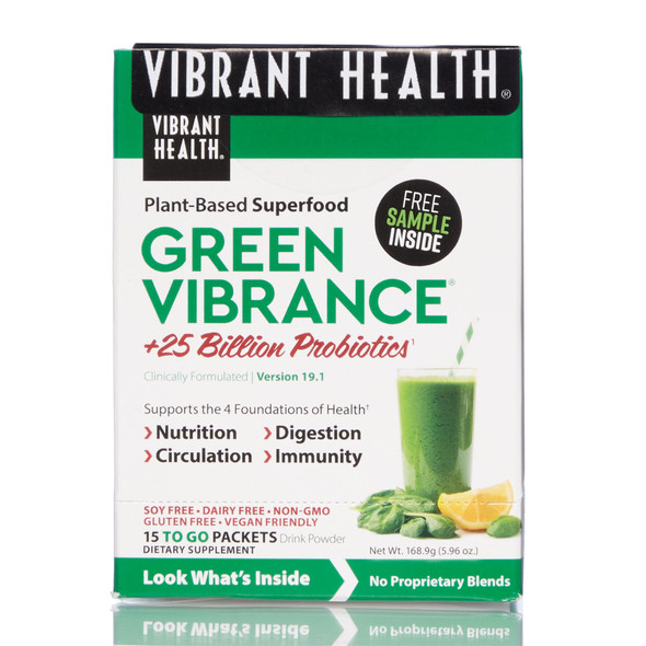 Vibrant Health, Green Vibrance Packets, Travel-Friendly Vegan Superfood Powder, 15 Packets