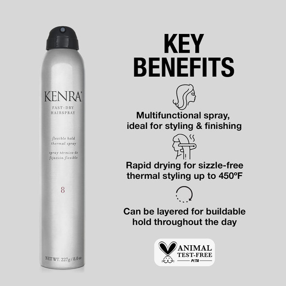 Kenra Fast Dry Hairspray 8 | Flexible Hold Thermal Spray | All Hair Types