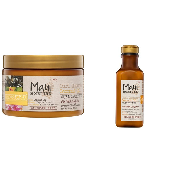 Maui Moisture Curl Quench + Coconut Oil Hydrating Curl Smoothie with Maui Moisture Curl Quench + Coconut Oil Curl-Defining Anti-Frizz Conditioner to Hydrate and Detangle
