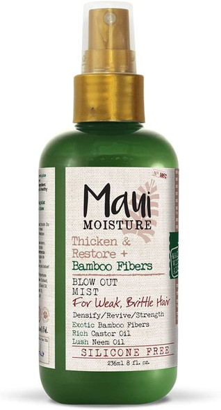 Maui Moisture Thicken & Restore + Bamboo Fibers Volumizing Blow Out Mist, Hair-Thickening Spray Treatment to Revive Weak, Brittle Curly Hair, Vegan, Silicone- & Paraben-Free, 8 Fl Oz