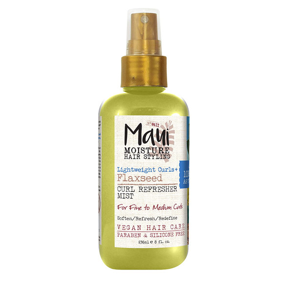 Maui Moisture Lightweight Curls + Flaxseed Curl Refresher Mist, Conditioning and Moisturizing Spray with Aloe Vera, Flaxseed Oil, Coconut Water, Vegan, Paraben Free, Silicone Free, 8oz