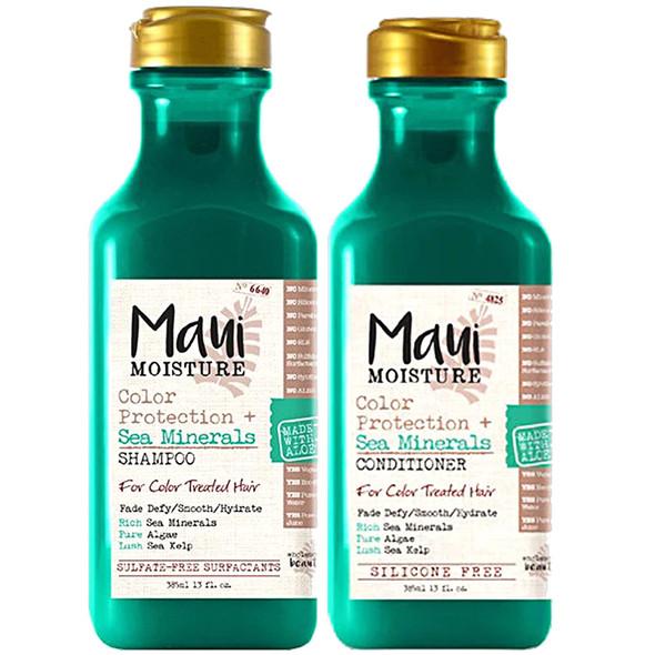 Maui Moisture Shampoo and Conditioner Duo, Made with Sea Minerals for Color Treated Hair, 13 Fl Ounces Each