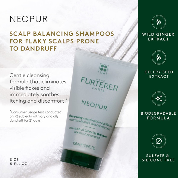 Rene Furterer NEOPUR Scalp Balancing Shampoo - For Oily Scalps Prone to Dandruff - With Wild Ginger & Celery Seed - Dermatologist Tested - 5 fl. oz.