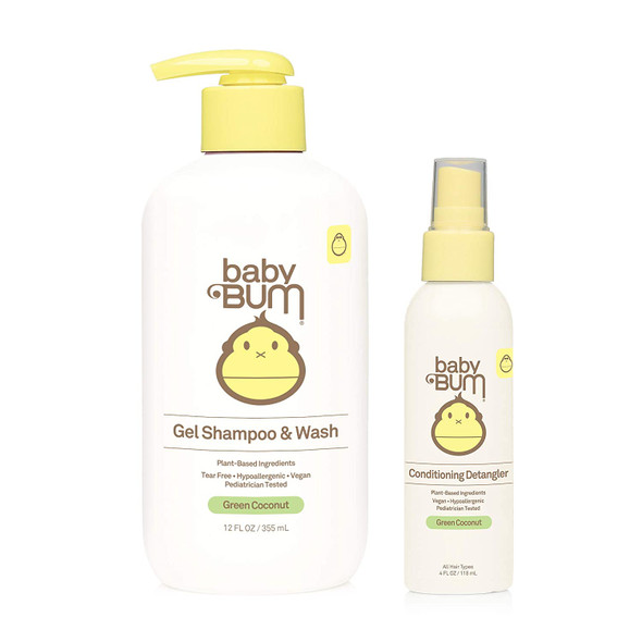 Sun Bum Baby Bum Shampoo & Wash Gel & Conditioning Detangler Tear Free Soap & Detangler for Sensitive Skin with Nourishing Coconut Oil Natural Fragrance Gluten Free & Vegan